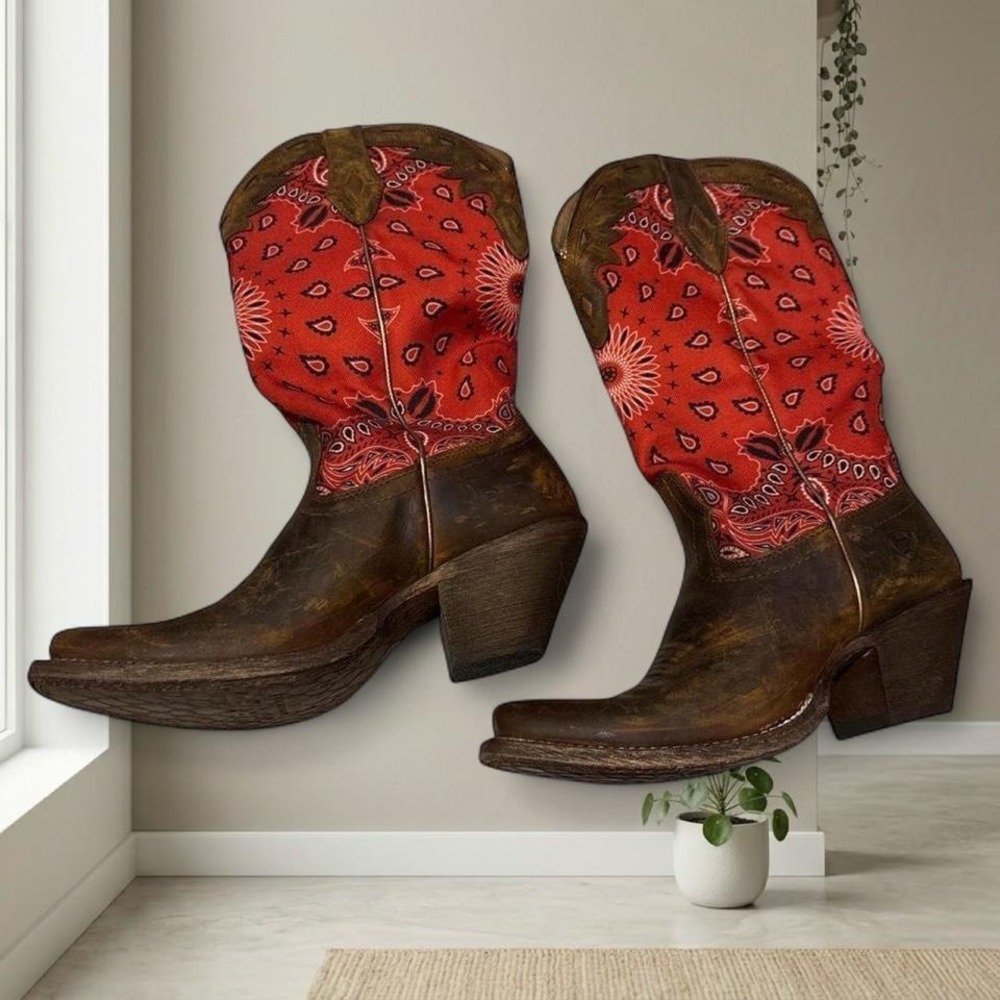 Ariat Brown Leather & Red Bandana Print Western Booties